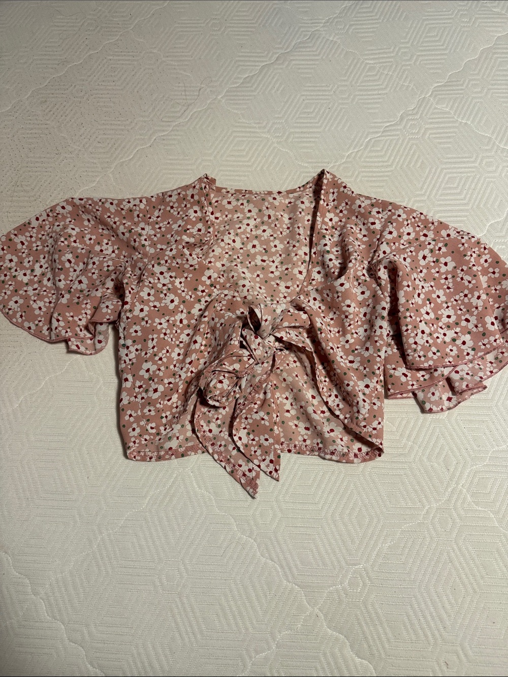 Floral Tie-Front Crop Top in Dusty Pink